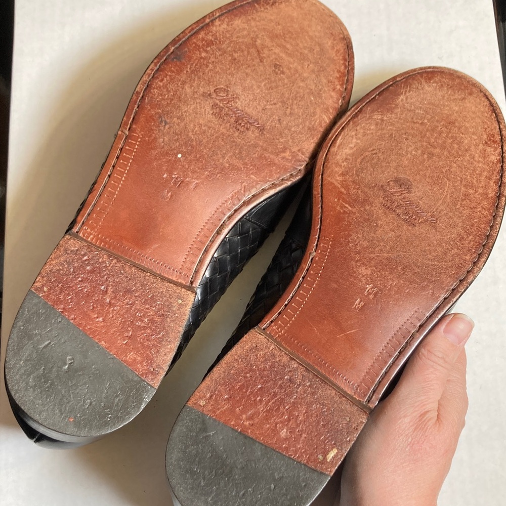 VTG Bragano Cole Haan Men's Black Brown Woven Leather Penny Loafers Italy Sz 11 - Picture 16 of 16